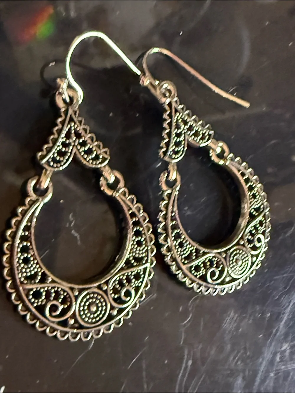 Filigree Teardrop Dangle Earrings in Silver